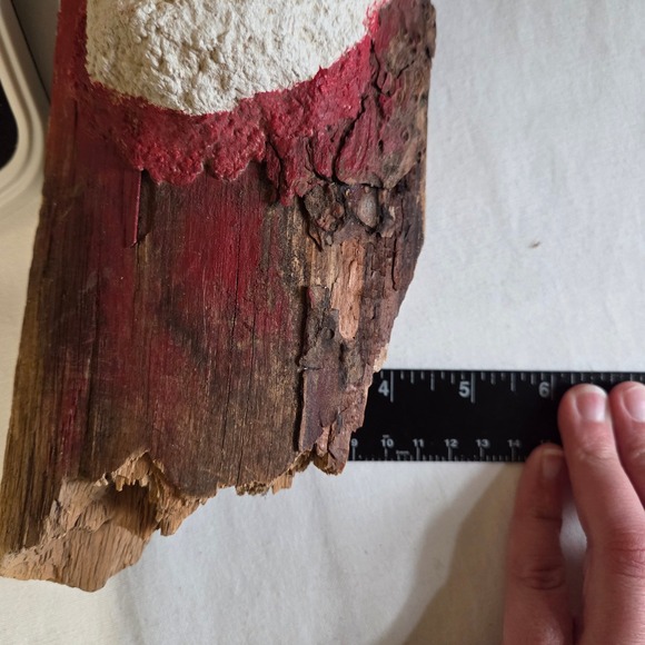 Paper Mache Santa on Wood Bark Rustic Cabin Decor Hand Painted Christmas Holiday - Picture 7 of 7